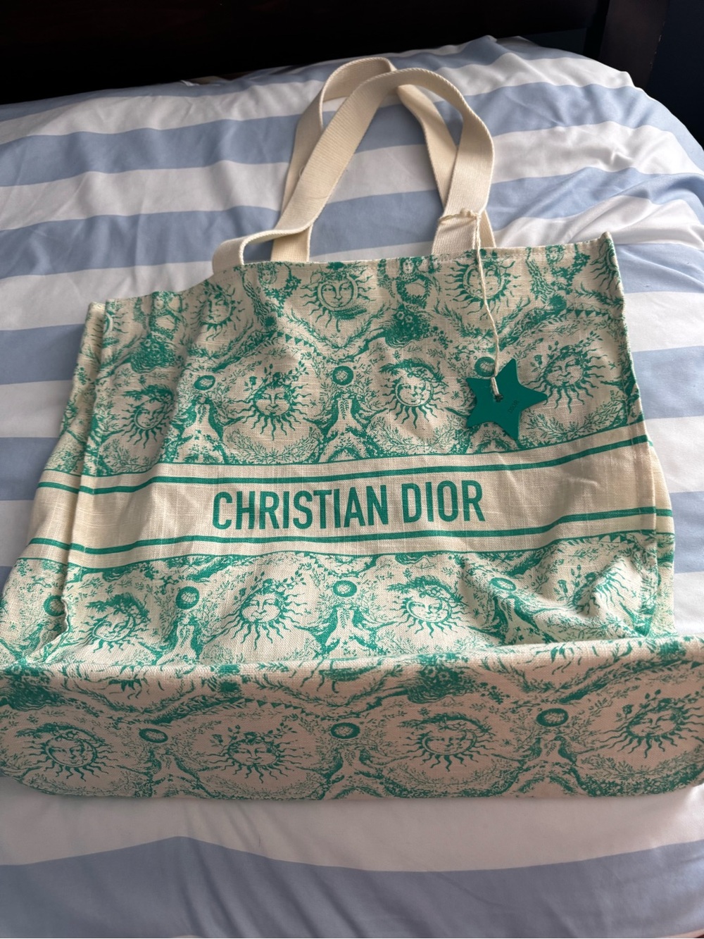 Dior Beige Canvas Tote with Green Sun-Print "DIORIVIERA"